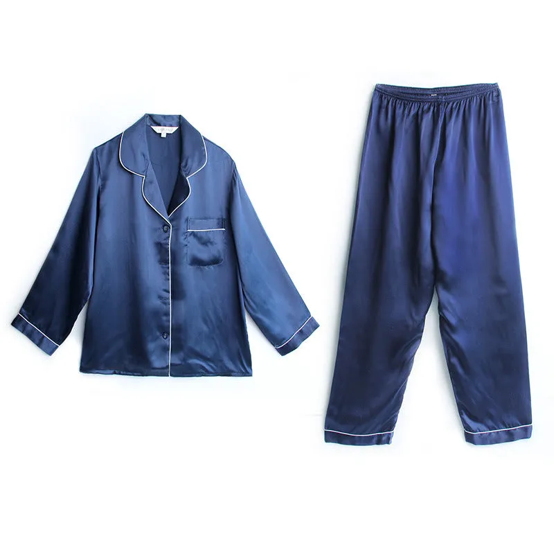 100% Mulberry Silk Pajamas Long-Sleeved Trousers Two-Piece Suit Loungewear [SLP0010]