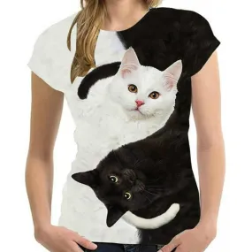 3D Black & White Cat T-shirt