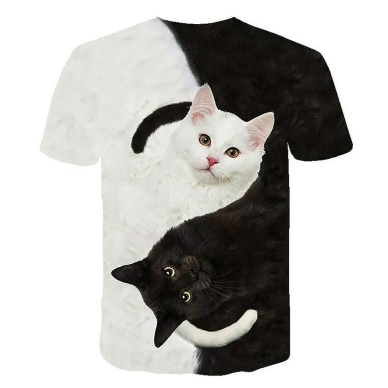3D Black & White Cat T-shirt