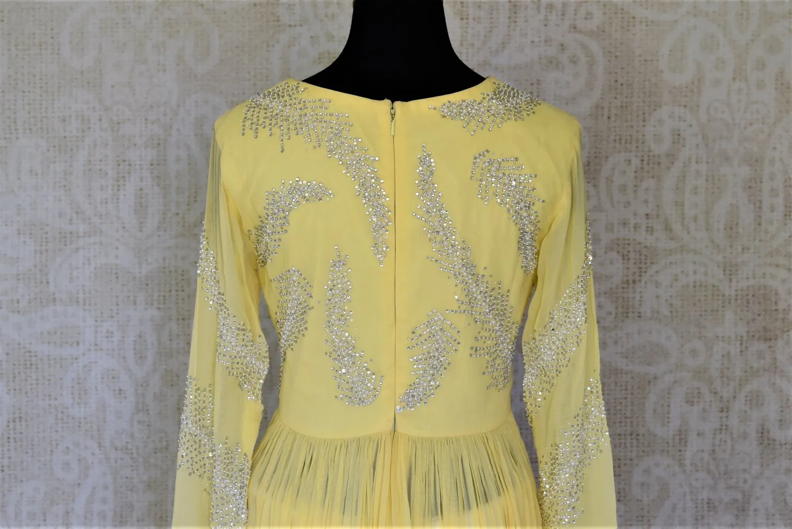 502358 Yellow Embroidered Georgette Top with White Silk Skirt