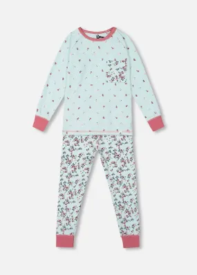 Aqua Floral Organic Cotton Pajamas Set