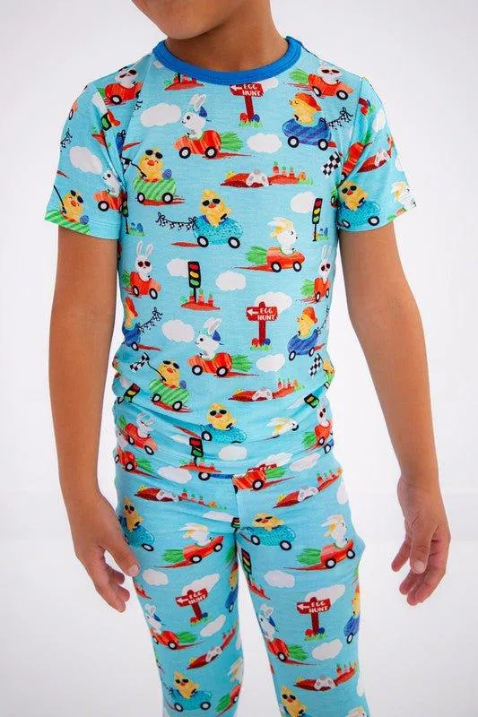Bamboo Short Sleeve Pajama Set - Judah (Chick and Bunny Race Cars)
