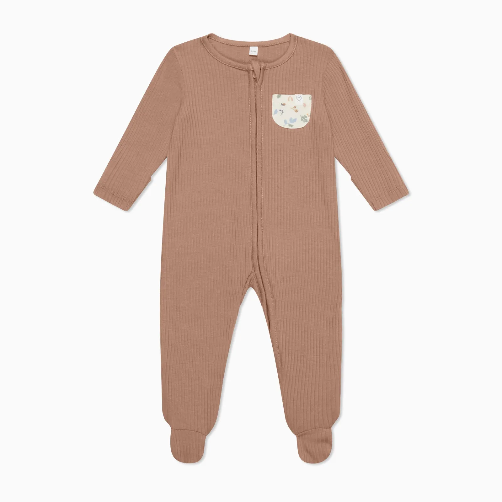 Bear Pocket Ribbed Clever Zip Footed Baby Pajamas