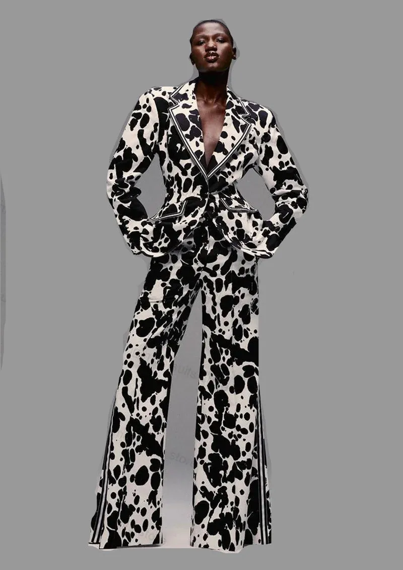 Black White Zebra Printed  Suit Set