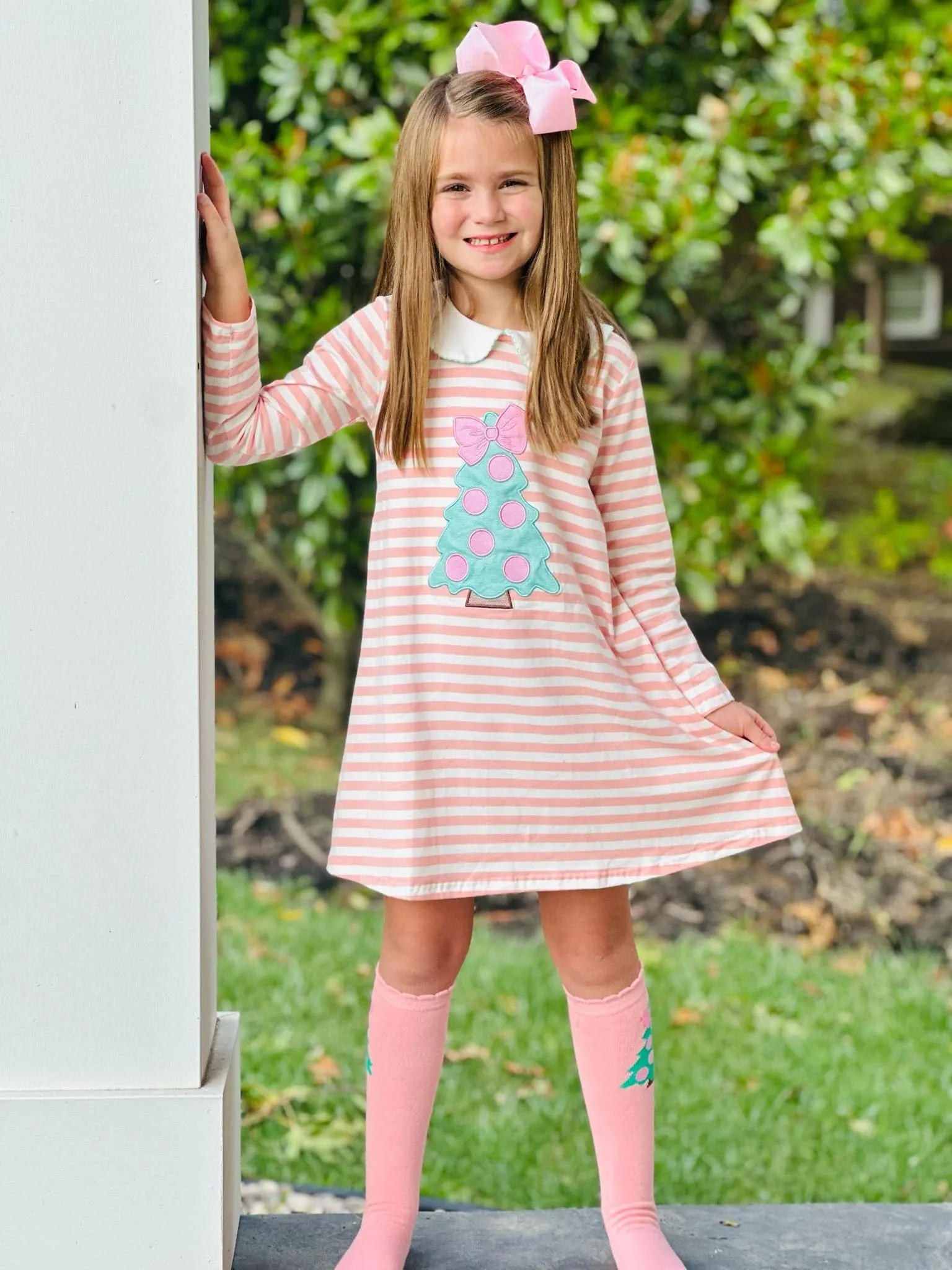 Blush Christmas Tree Striped Pocket Dress