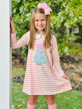 Blush Christmas Tree Striped Pocket Dress