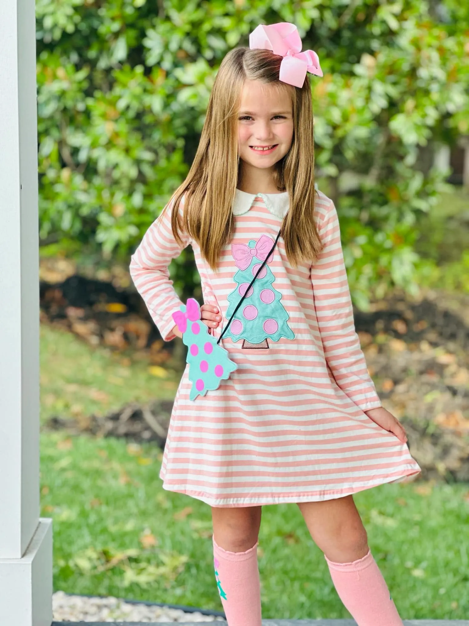 Blush Christmas Tree Striped Pocket Dress