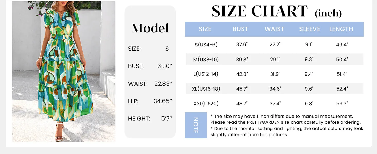 Boho Floral Short Sleeve V Neck A Line Tiered Ruffle Flowy Long Beach Vacation Maxi Dresses