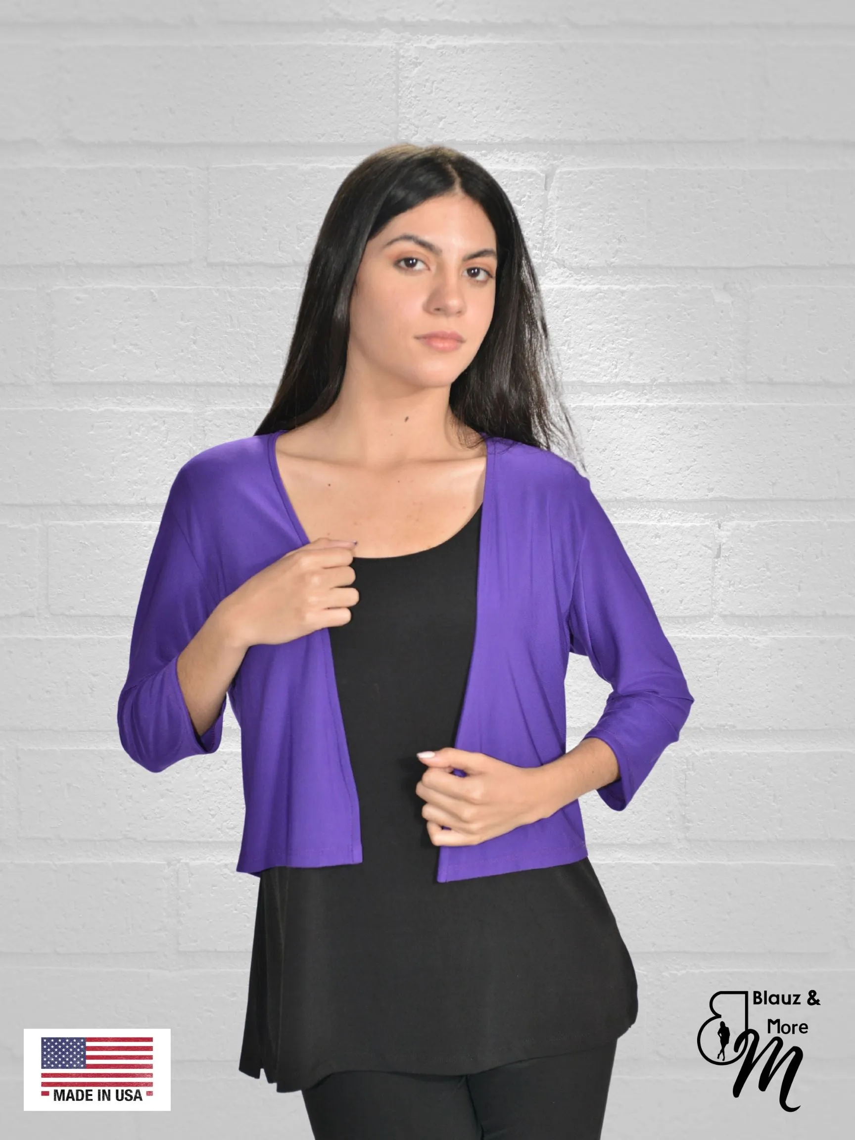 Bolero with 3/4 sleeves - Regular and Plus Sizes available - T360