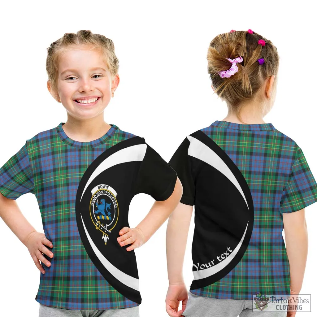 Bowie Ancient Tartan Kid T-Shirt with Family Crest Circle Style