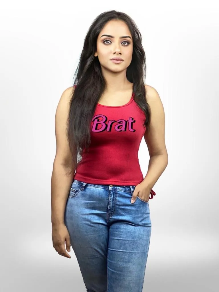 BRAT Printed Ladies Summer & Winter Comfortable Red TankTop