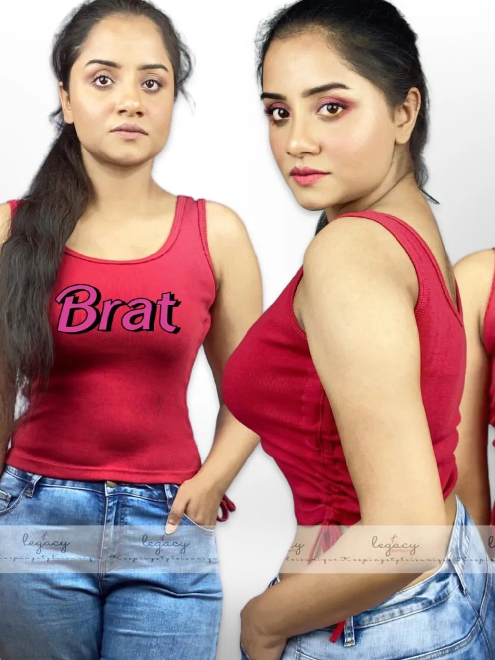 BRAT Printed Ladies Summer & Winter Comfortable Red TankTop