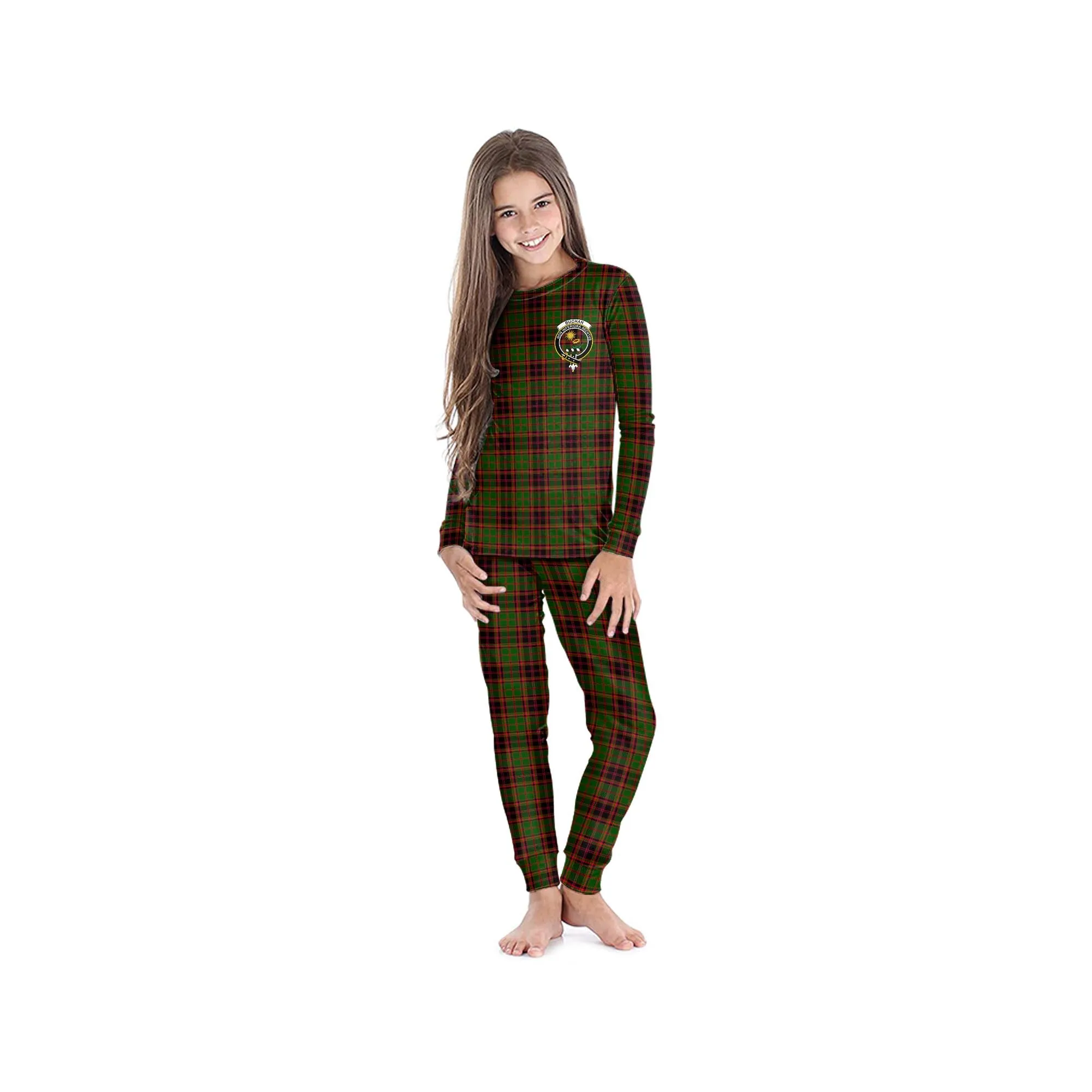Buchan Tartan Pajamas Family Set with Family Crest