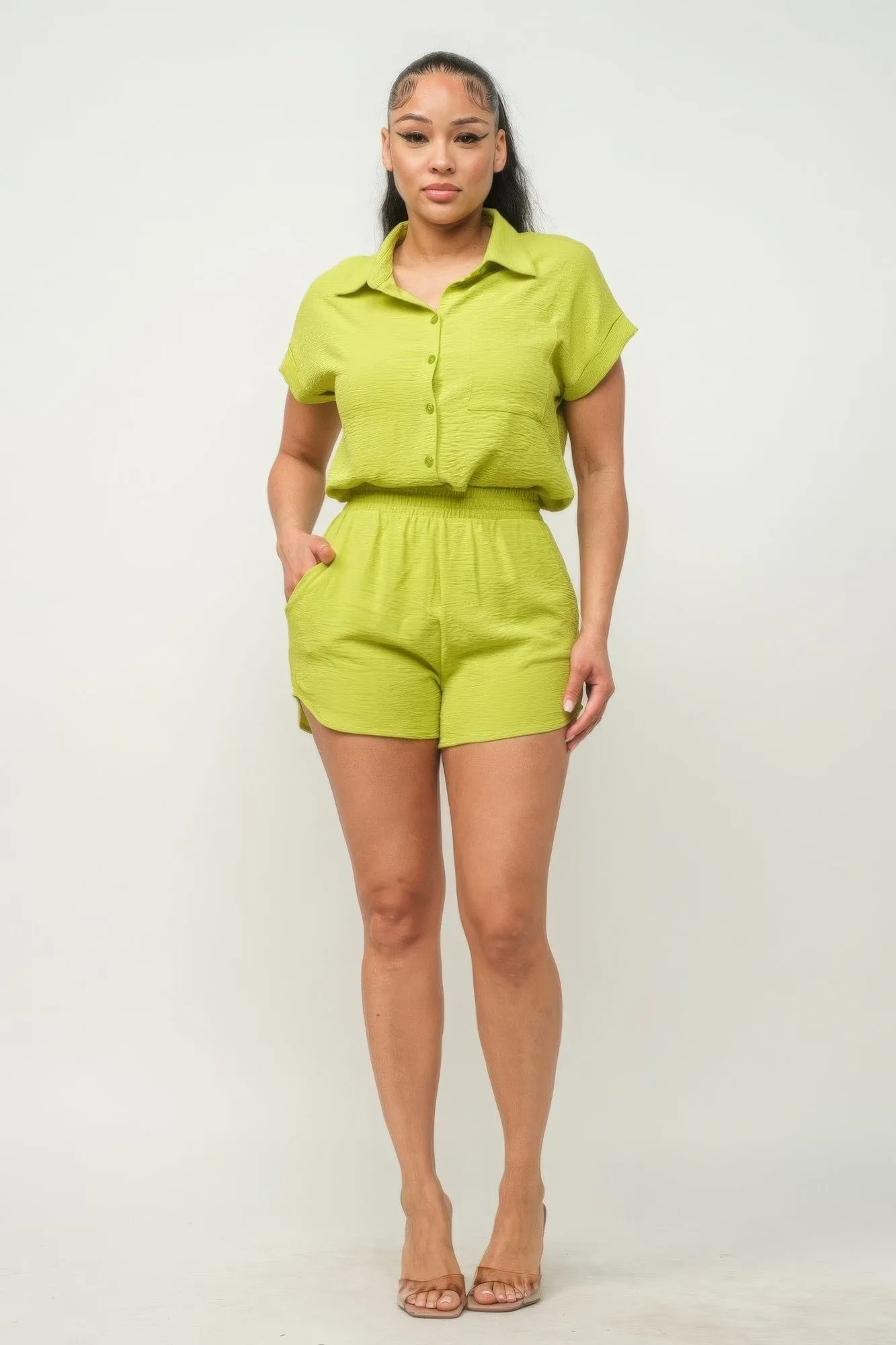 Button Down Loose Fit Shorts Set