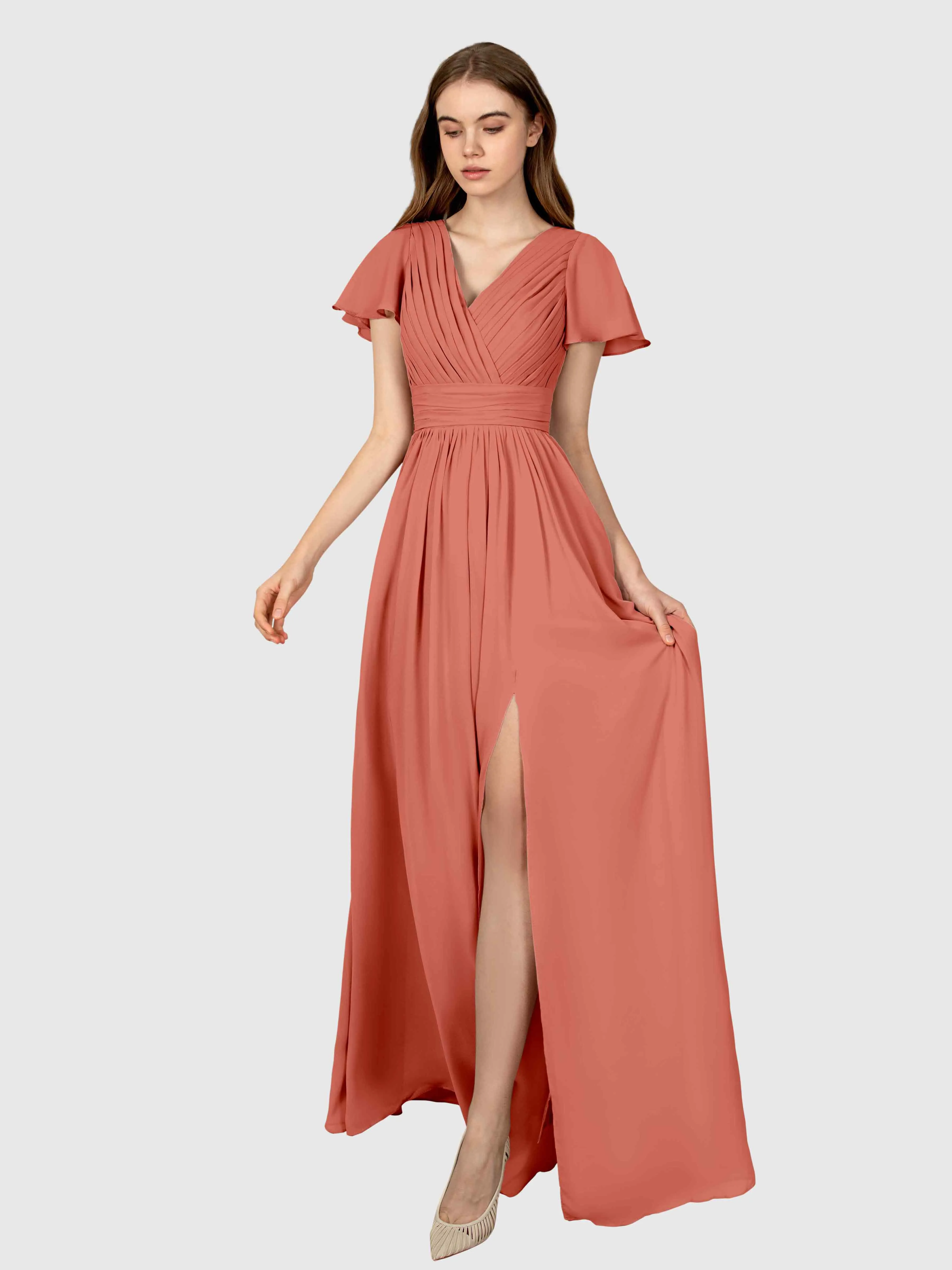 Camila Airy A-Line Pleats Floor Length Bridesmaid Dresses