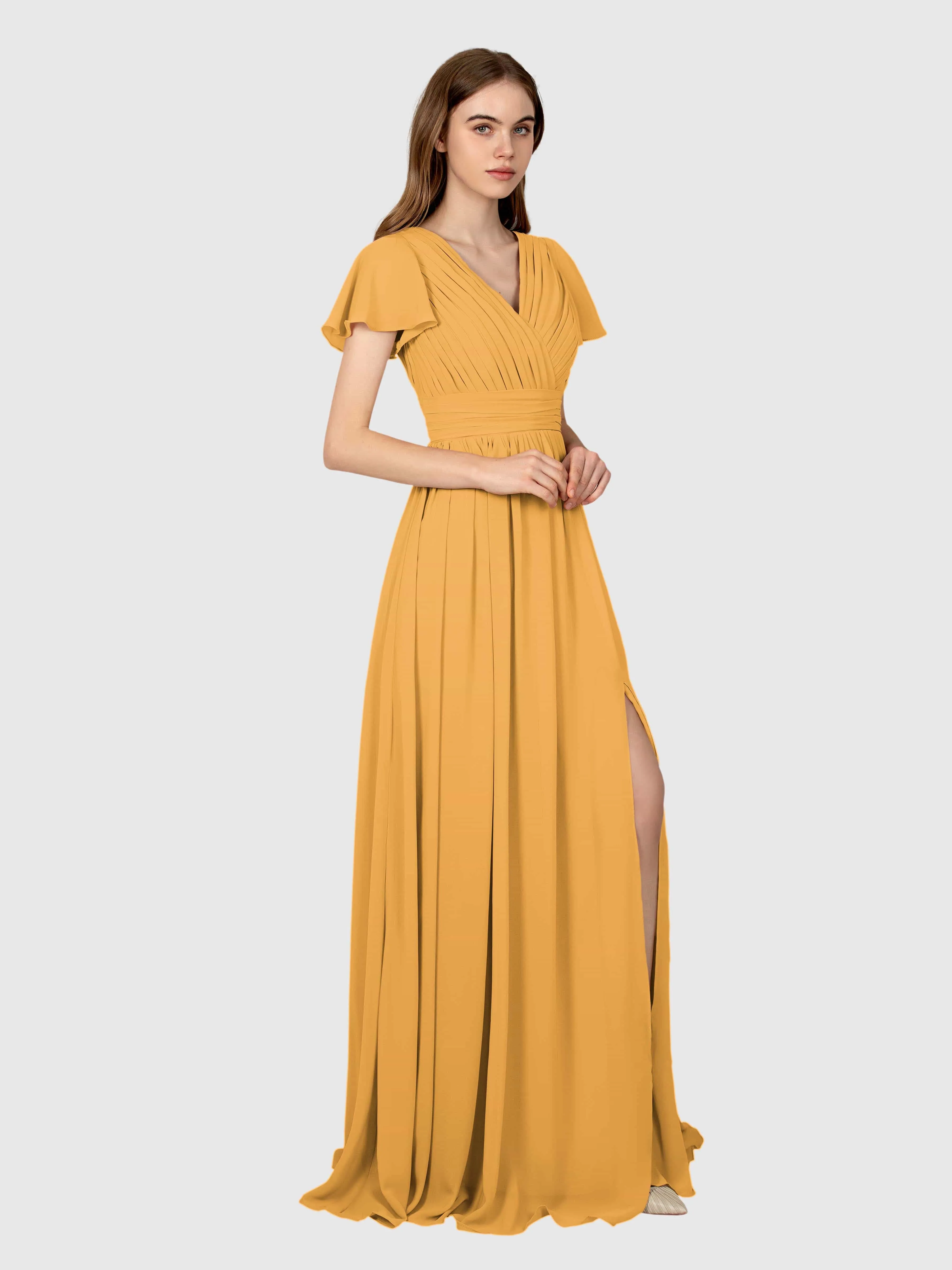 Camila Airy A-Line Pleats Floor Length Bridesmaid Dresses