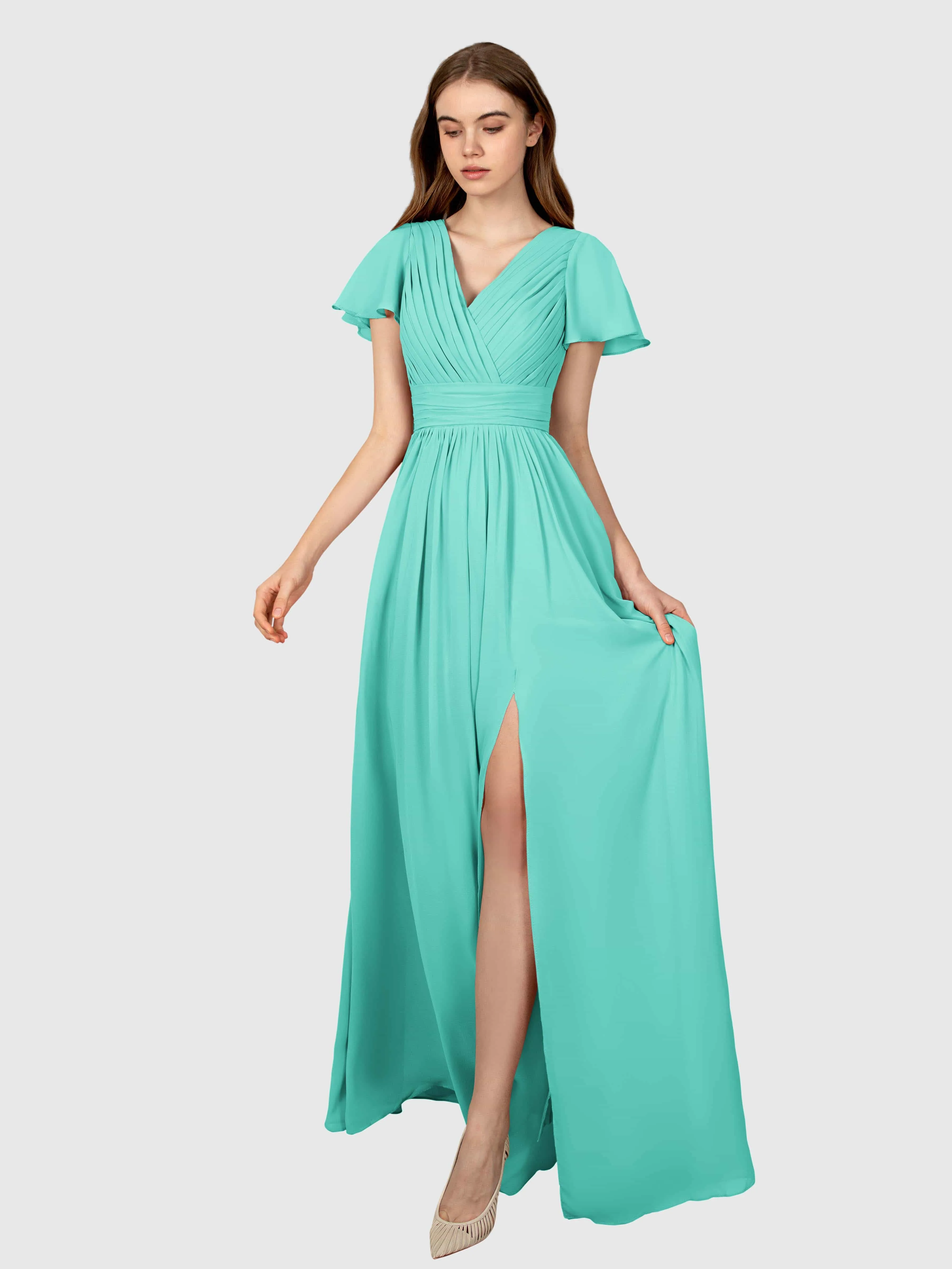 Camila Airy A-Line Pleats Floor Length Bridesmaid Dresses
