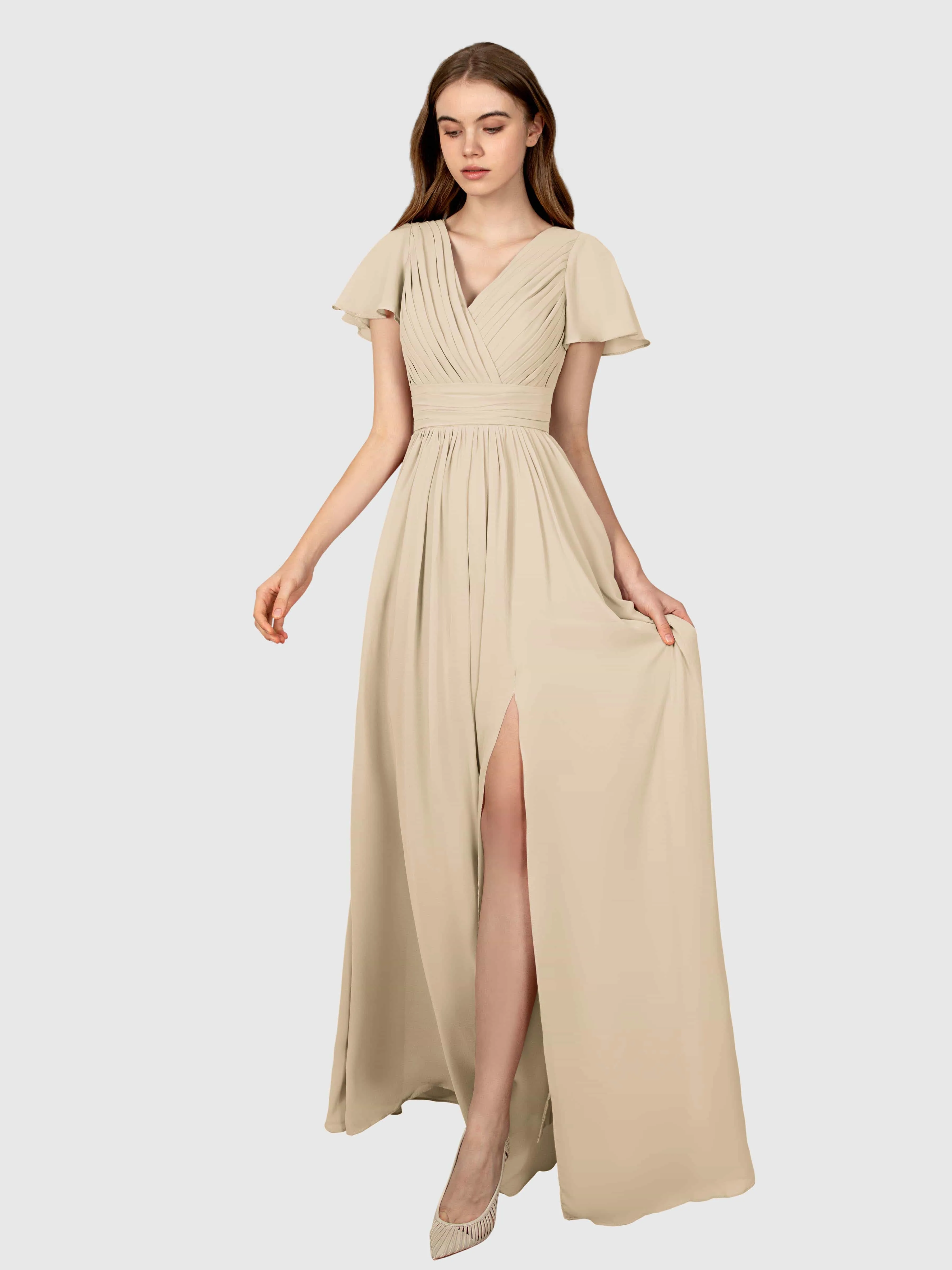 Camila Airy A-Line Pleats Floor Length Bridesmaid Dresses