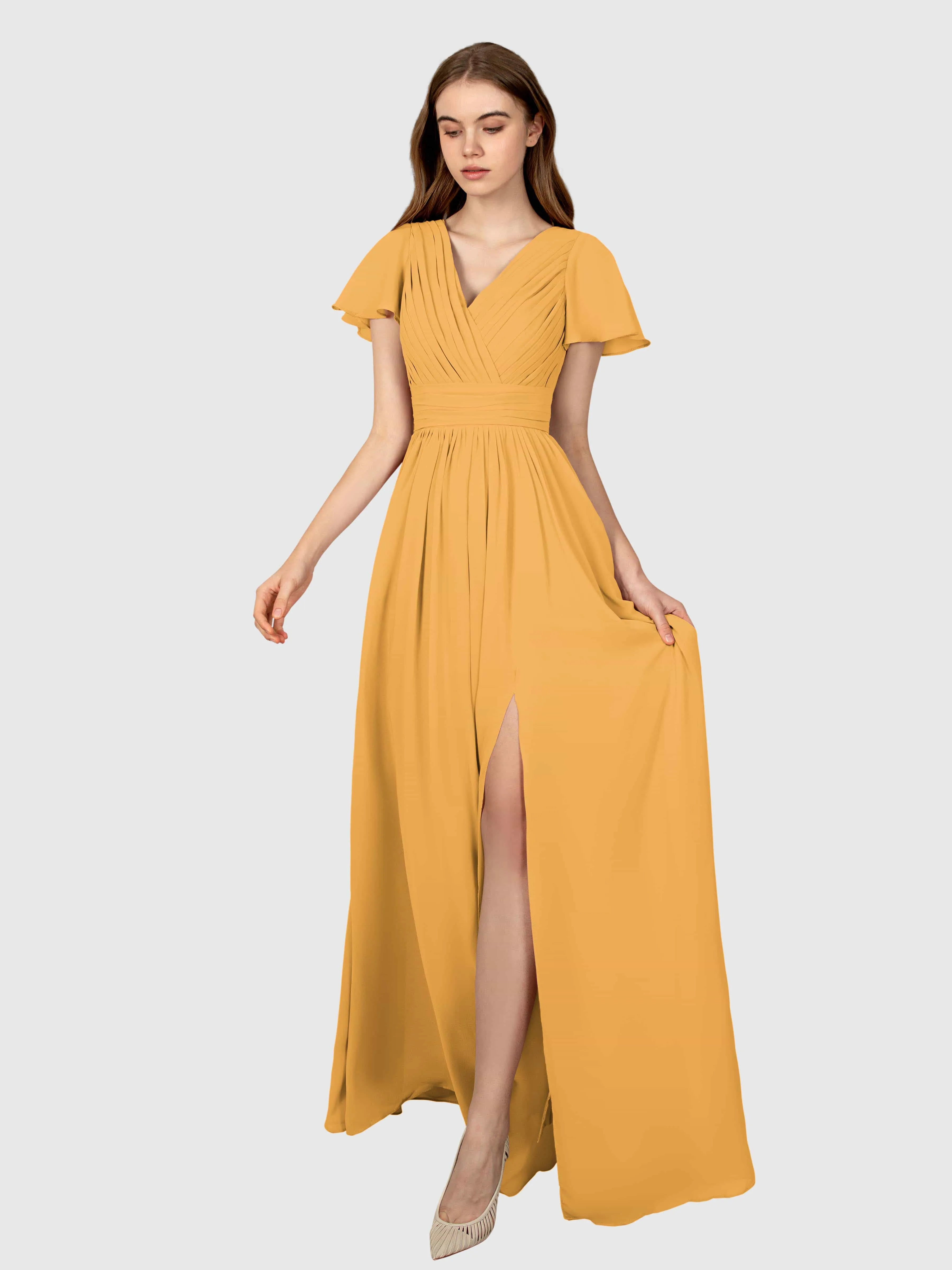 Camila Airy A-Line Pleats Floor Length Bridesmaid Dresses