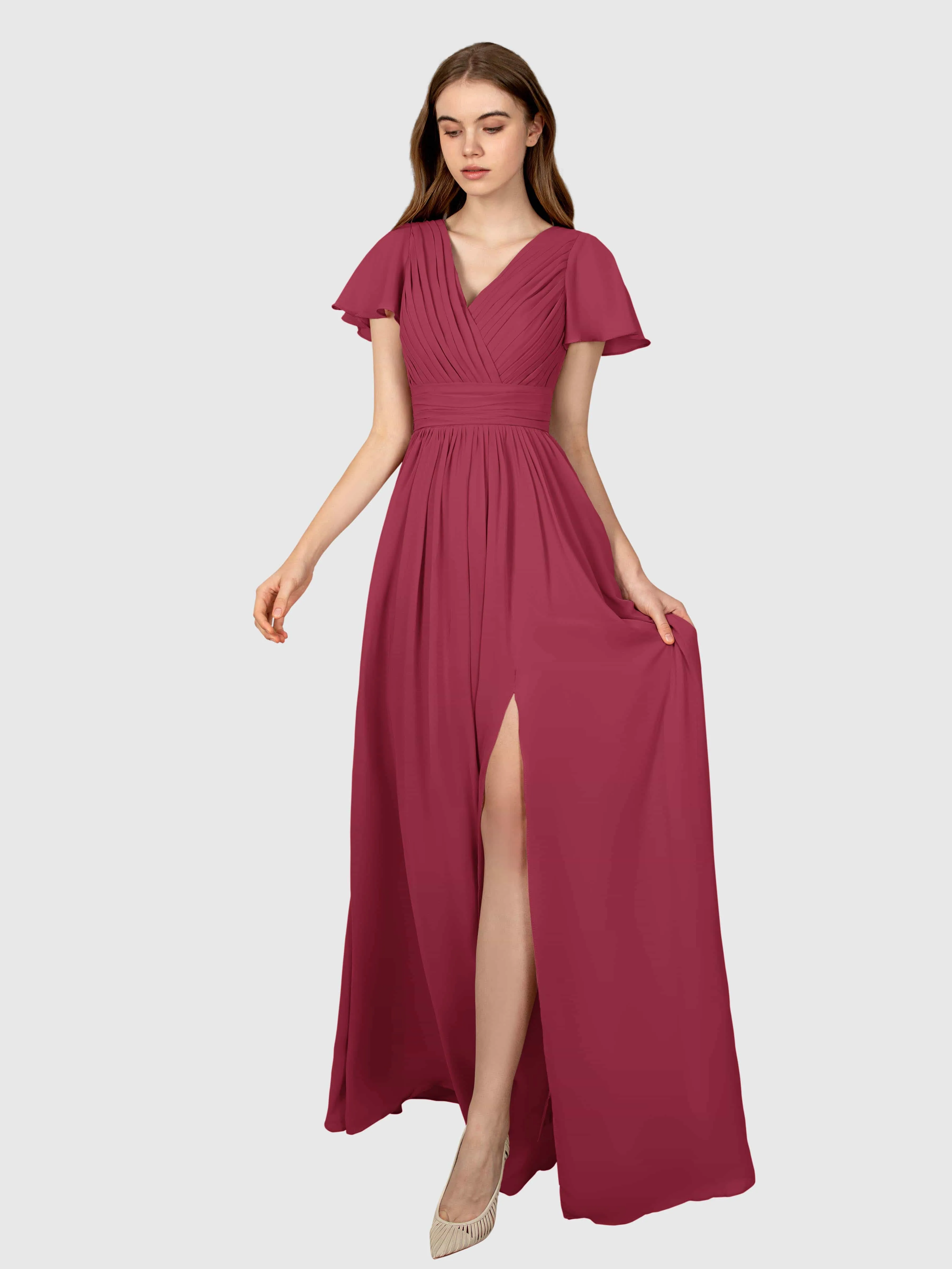 Camila Airy A-Line Pleats Floor Length Bridesmaid Dresses