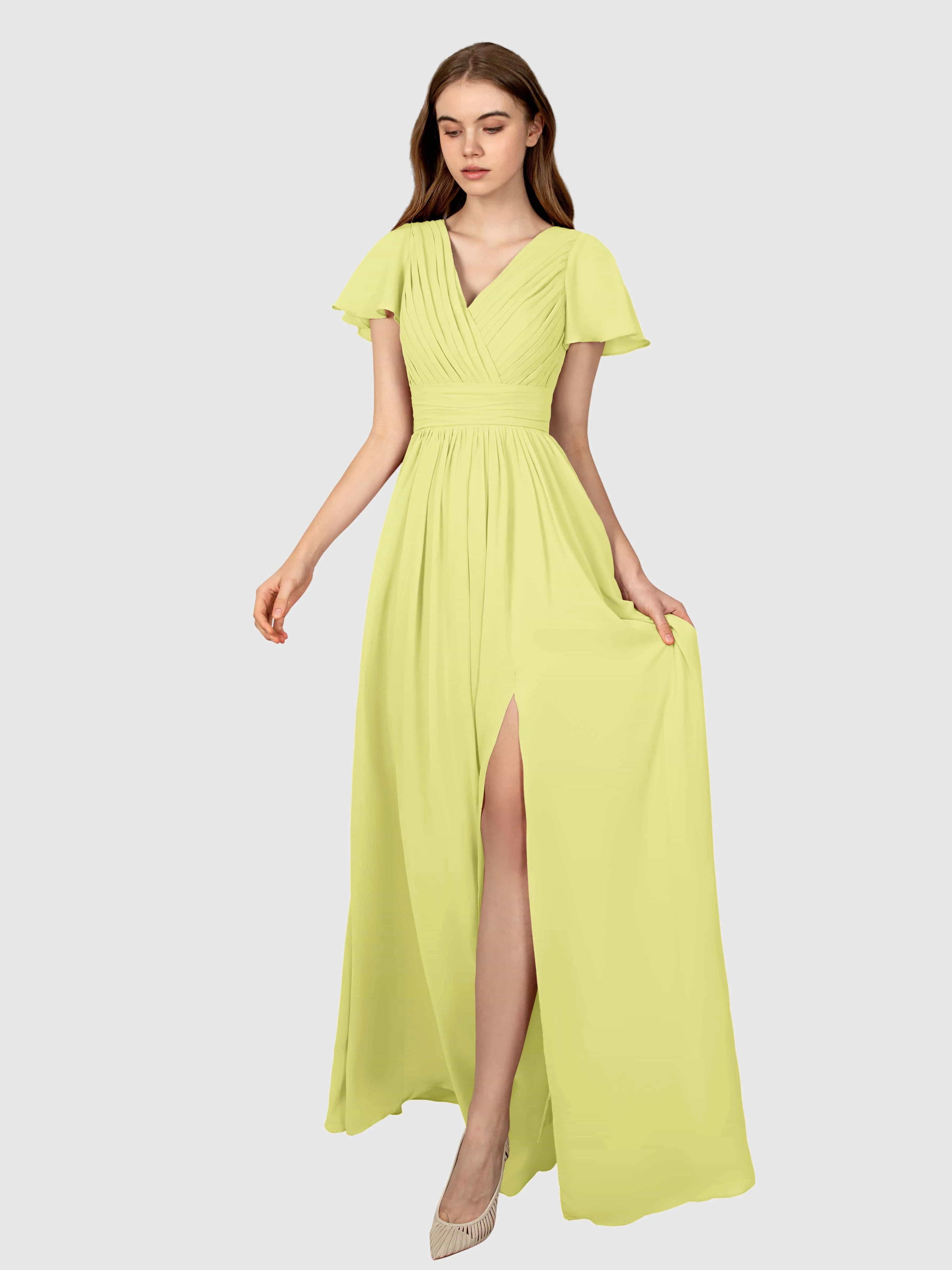 Camila Airy A-Line Pleats Floor Length Bridesmaid Dresses