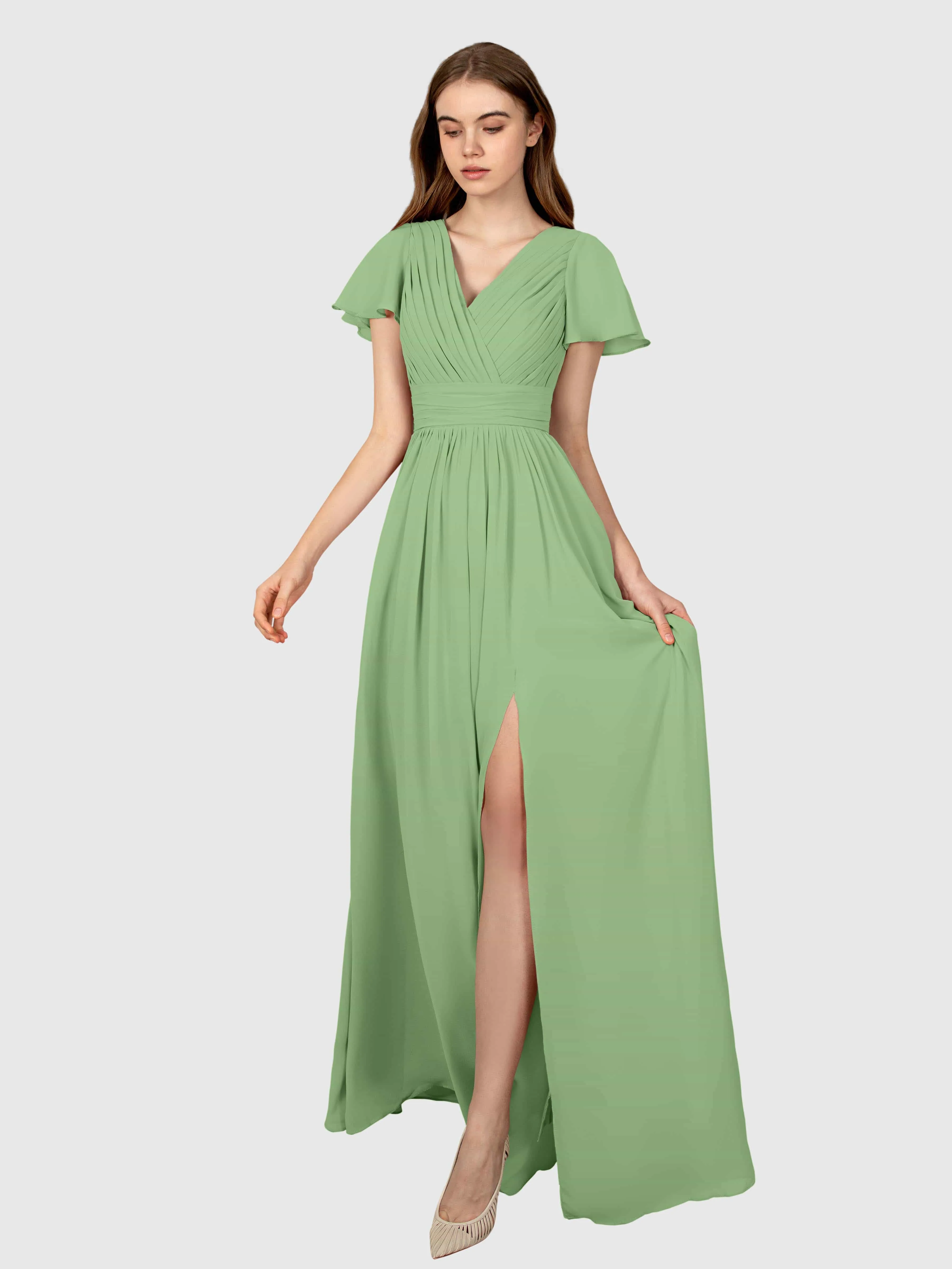 Camila Airy A-Line Pleats Floor Length Bridesmaid Dresses