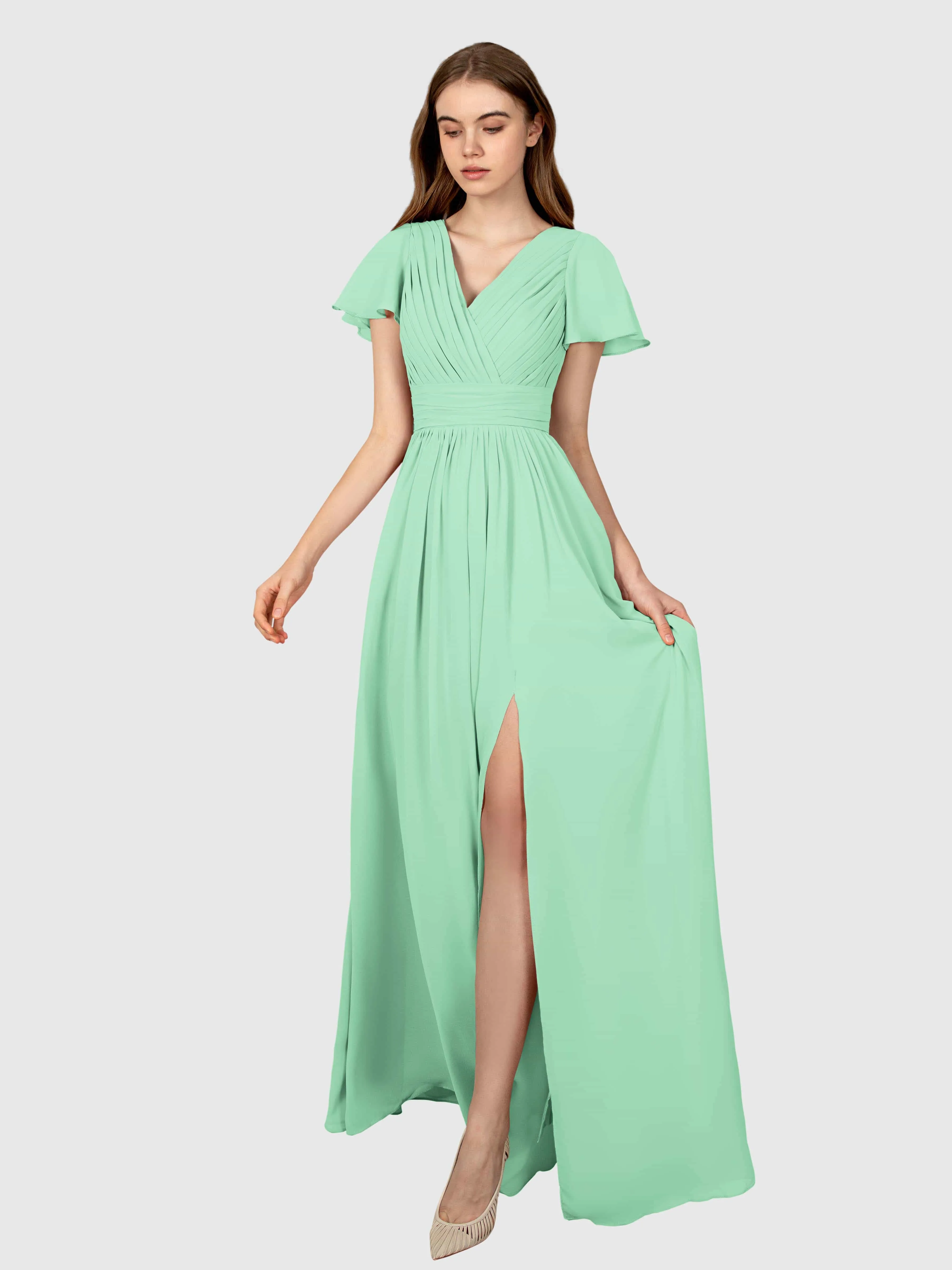 Camila Airy A-Line Pleats Floor Length Bridesmaid Dresses