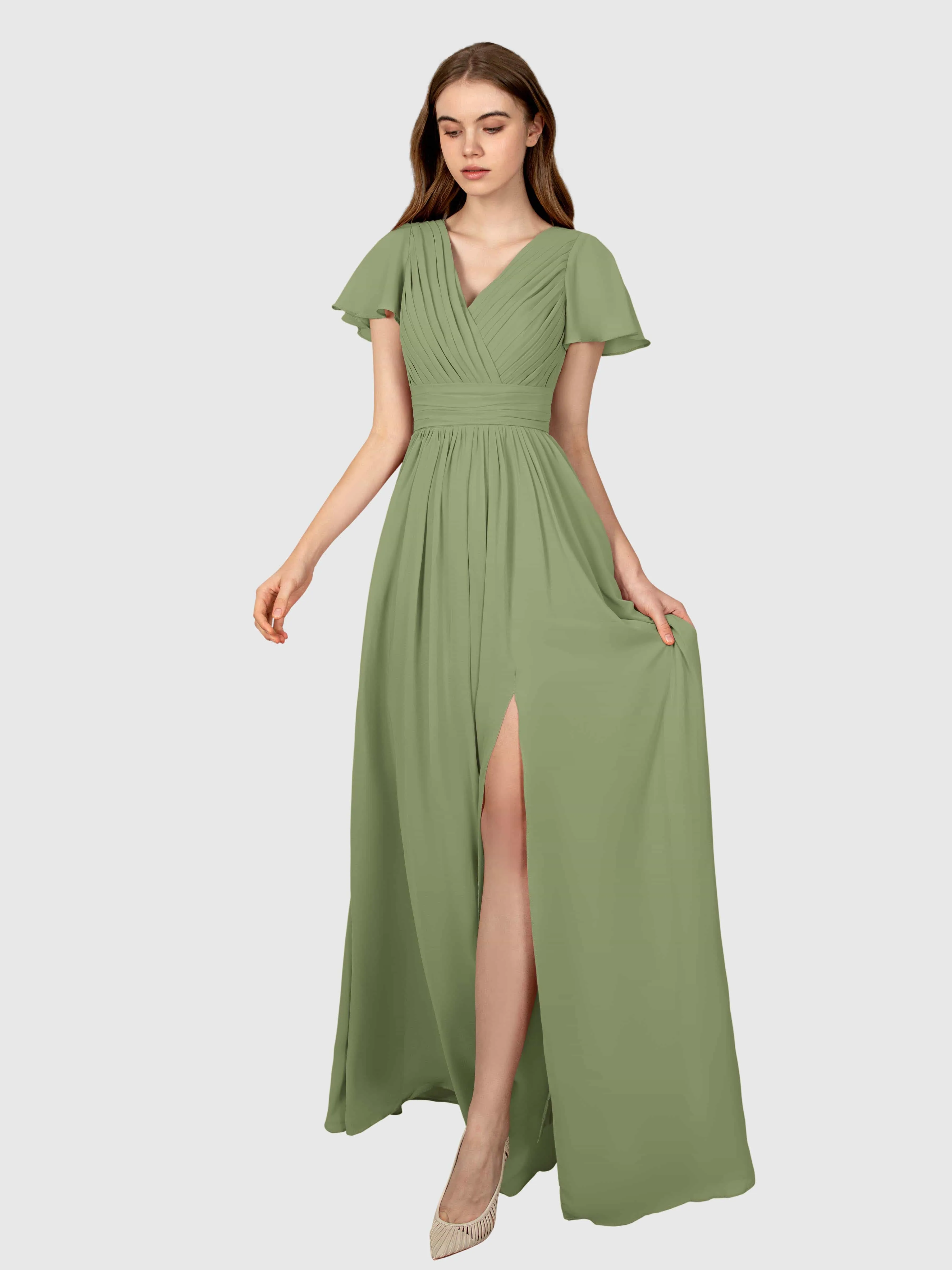 Camila Airy A-Line Pleats Floor Length Bridesmaid Dresses