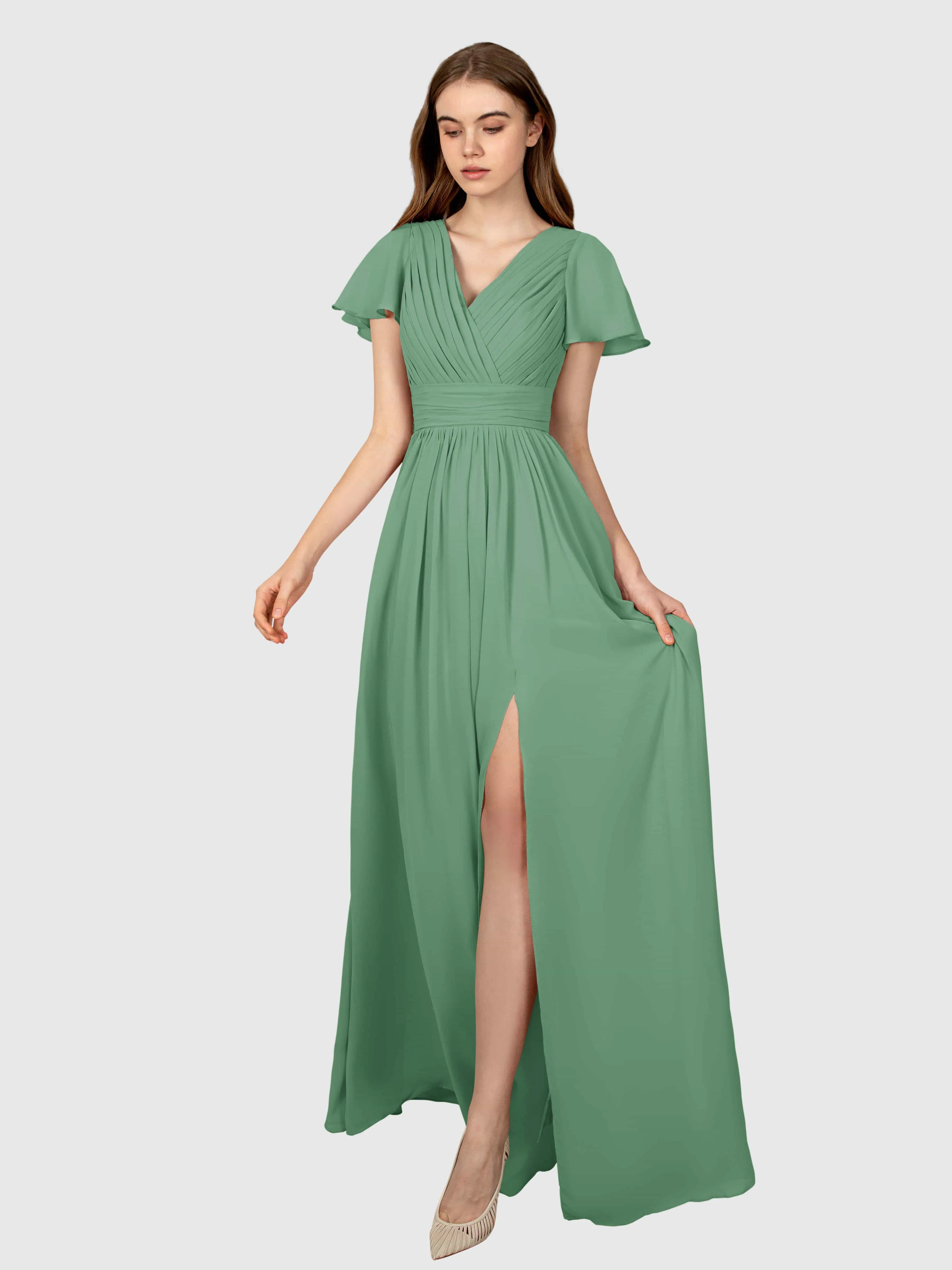 Camila Airy A-Line Pleats Floor Length Bridesmaid Dresses