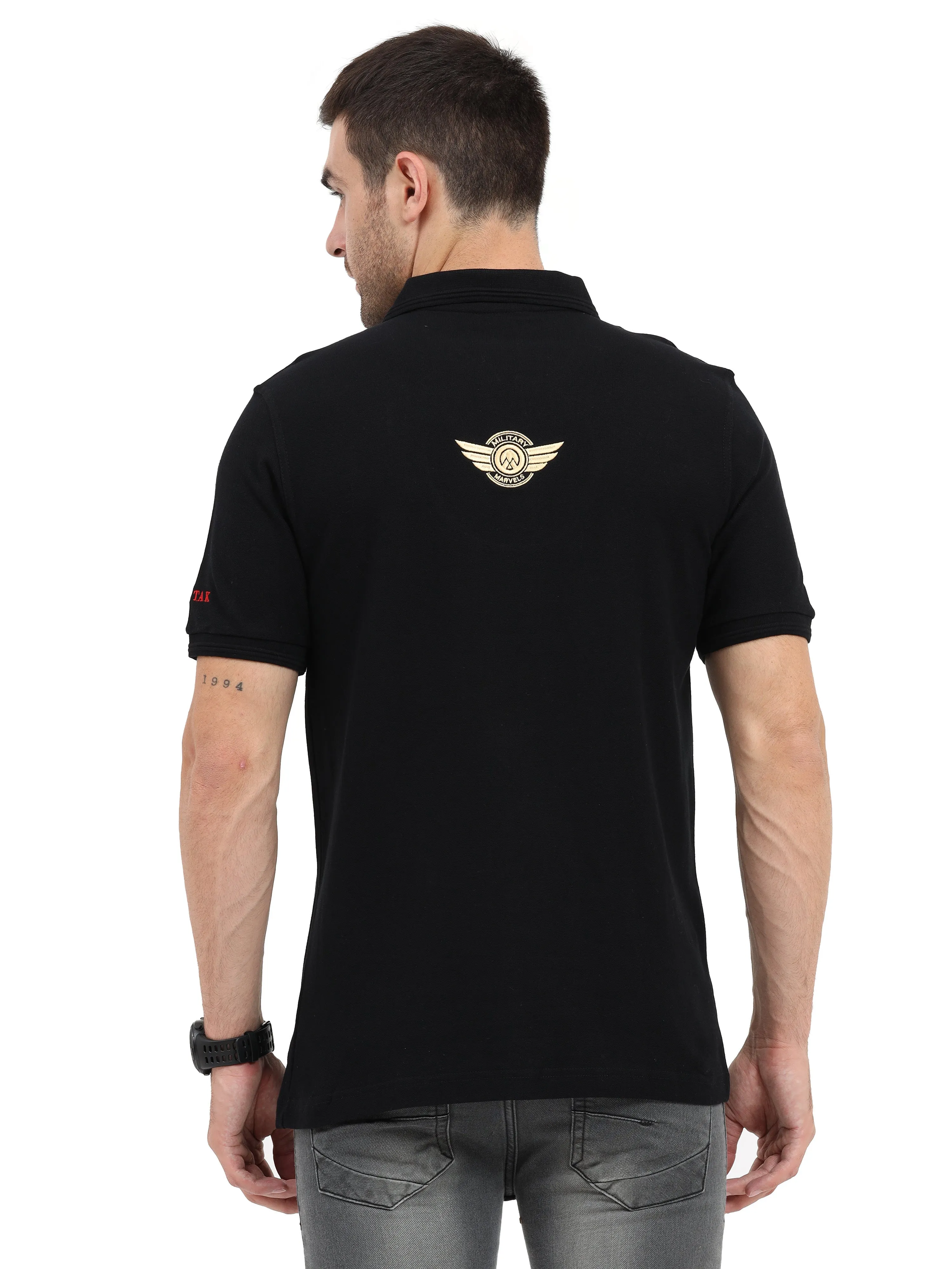 Chetak | Collared Black T-shirt