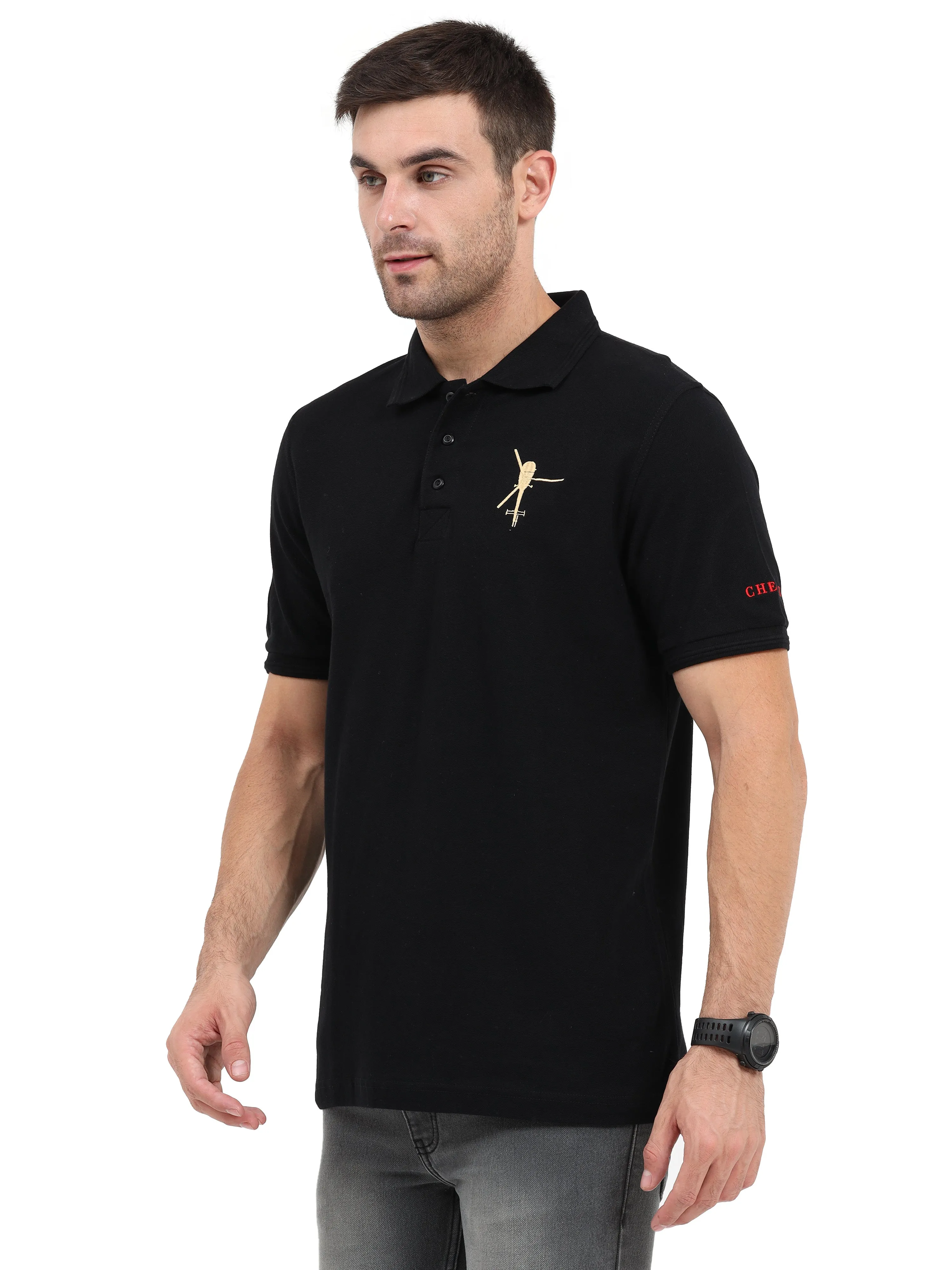 Chetak | Collared Black T-shirt