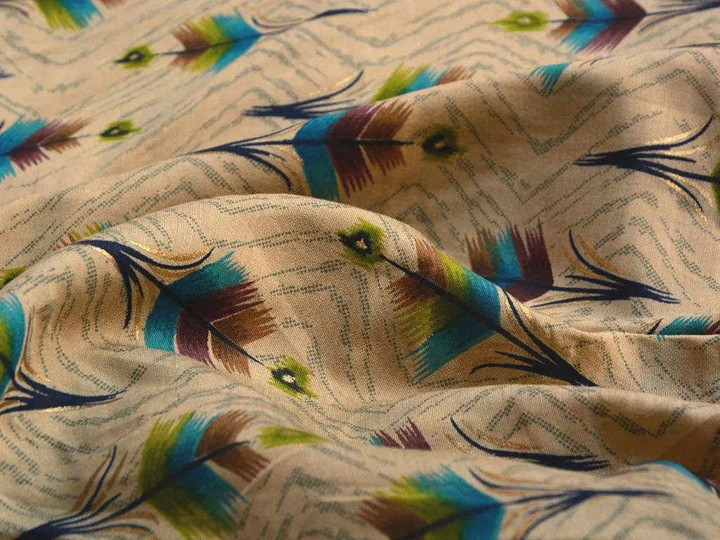 Cream Motifs Premium Modal Chanderi Silk Fabric