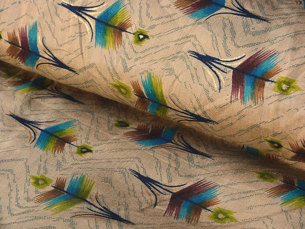 Cream Motifs Premium Modal Chanderi Silk Fabric