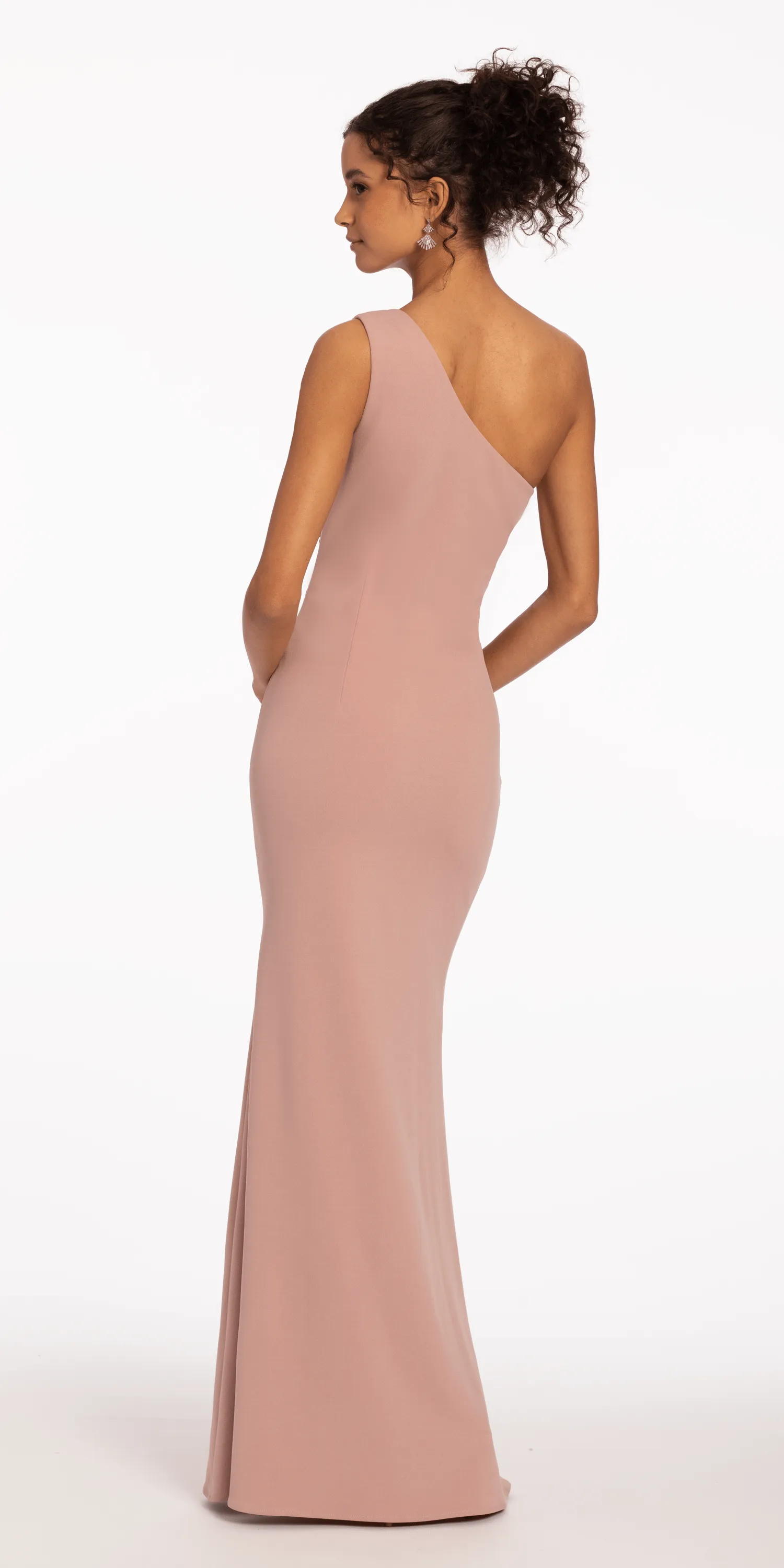 Crepe One Shoulder Column Dress with Origami Rosette Detail