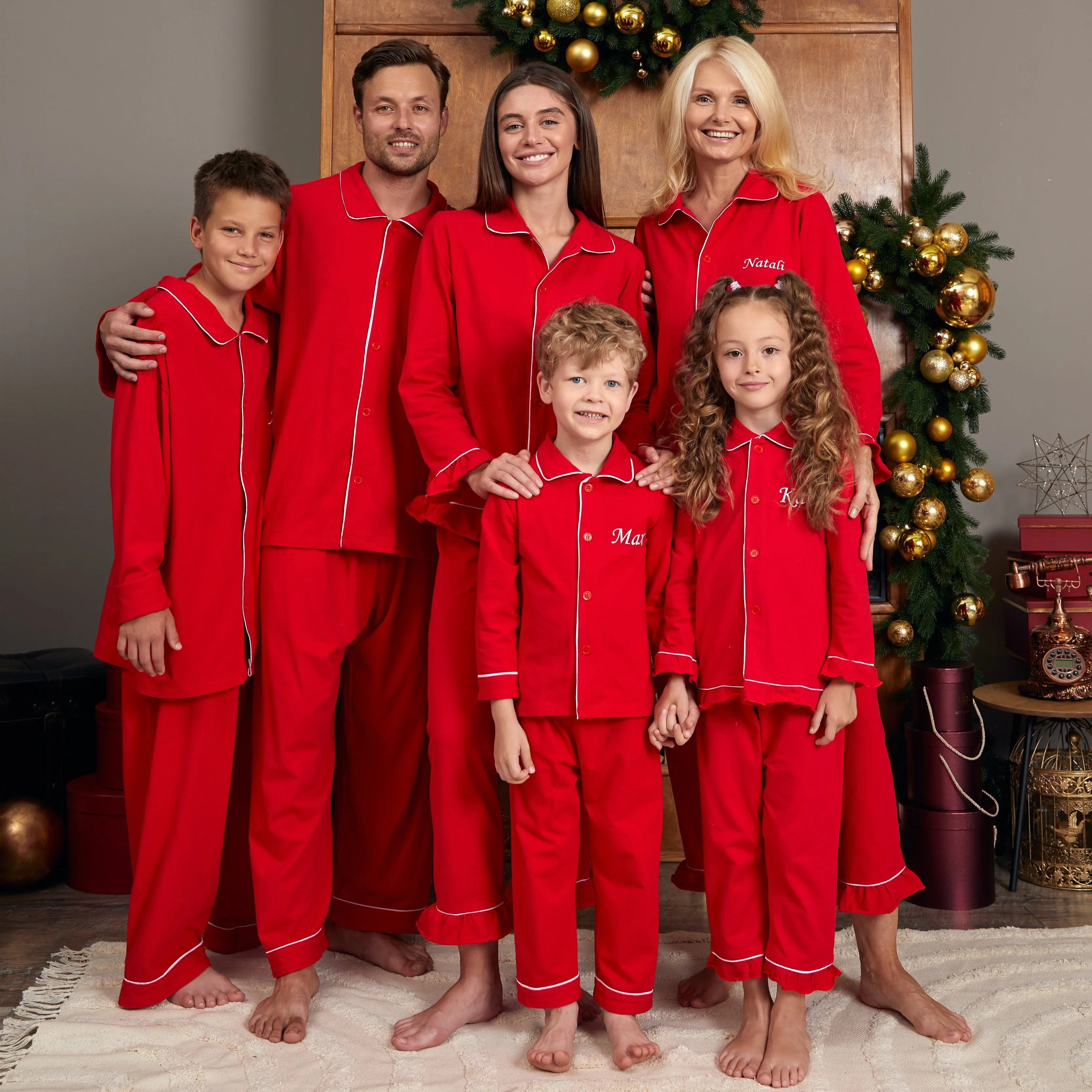 Custom Family Matching Elf Red Cotton Pajamas - Christmas Collection