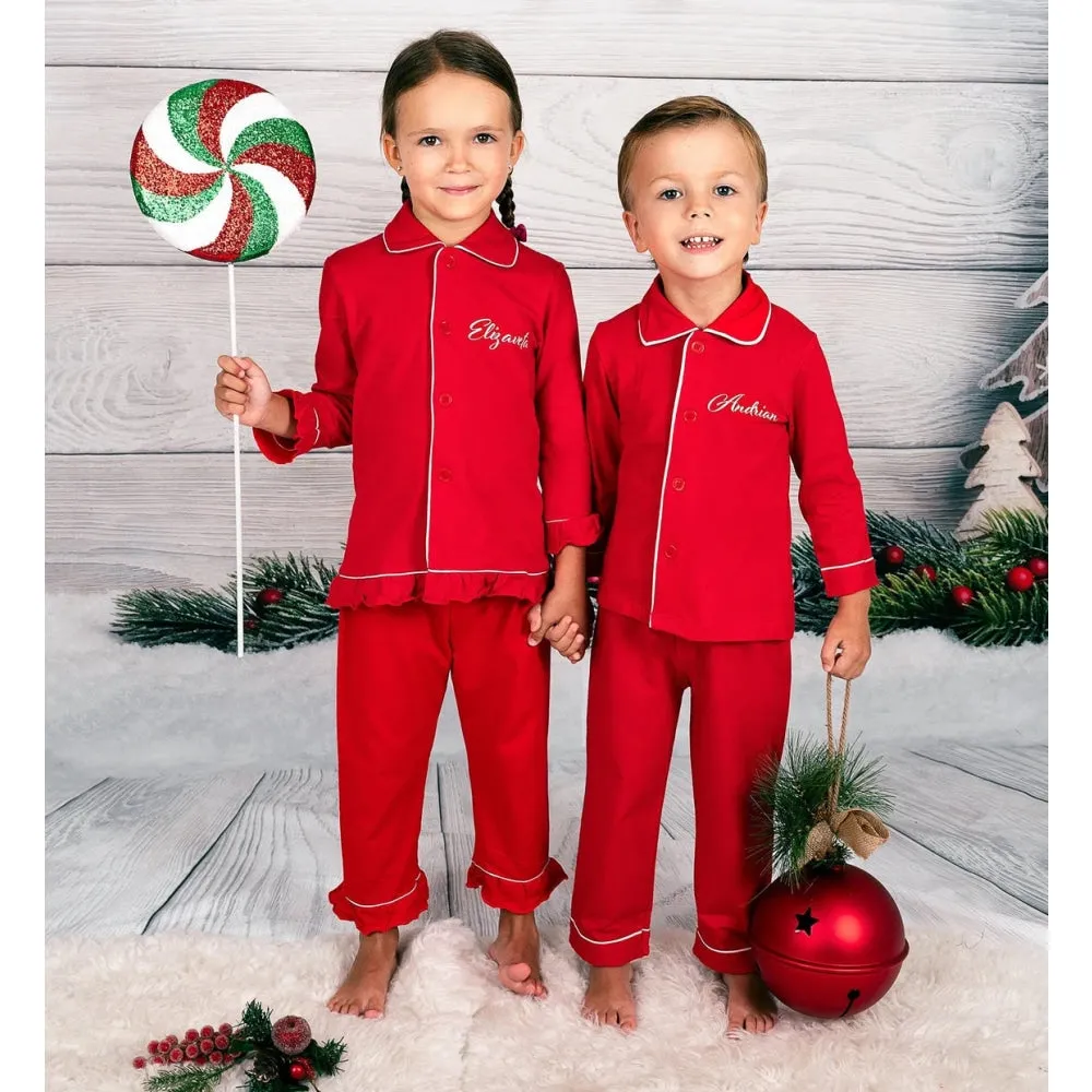 Custom Family Matching Elf Red Cotton Pajamas - Christmas Collection