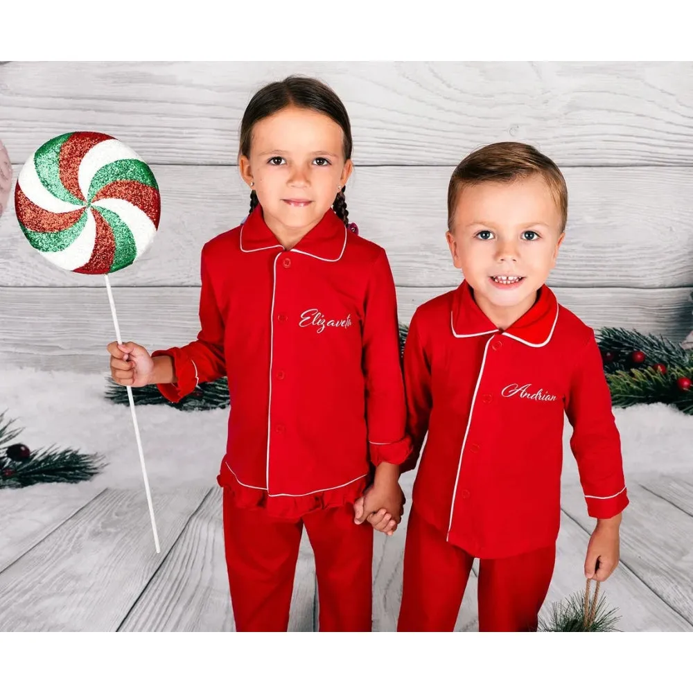 Custom Family Matching Elf Red Cotton Pajamas - Christmas Collection