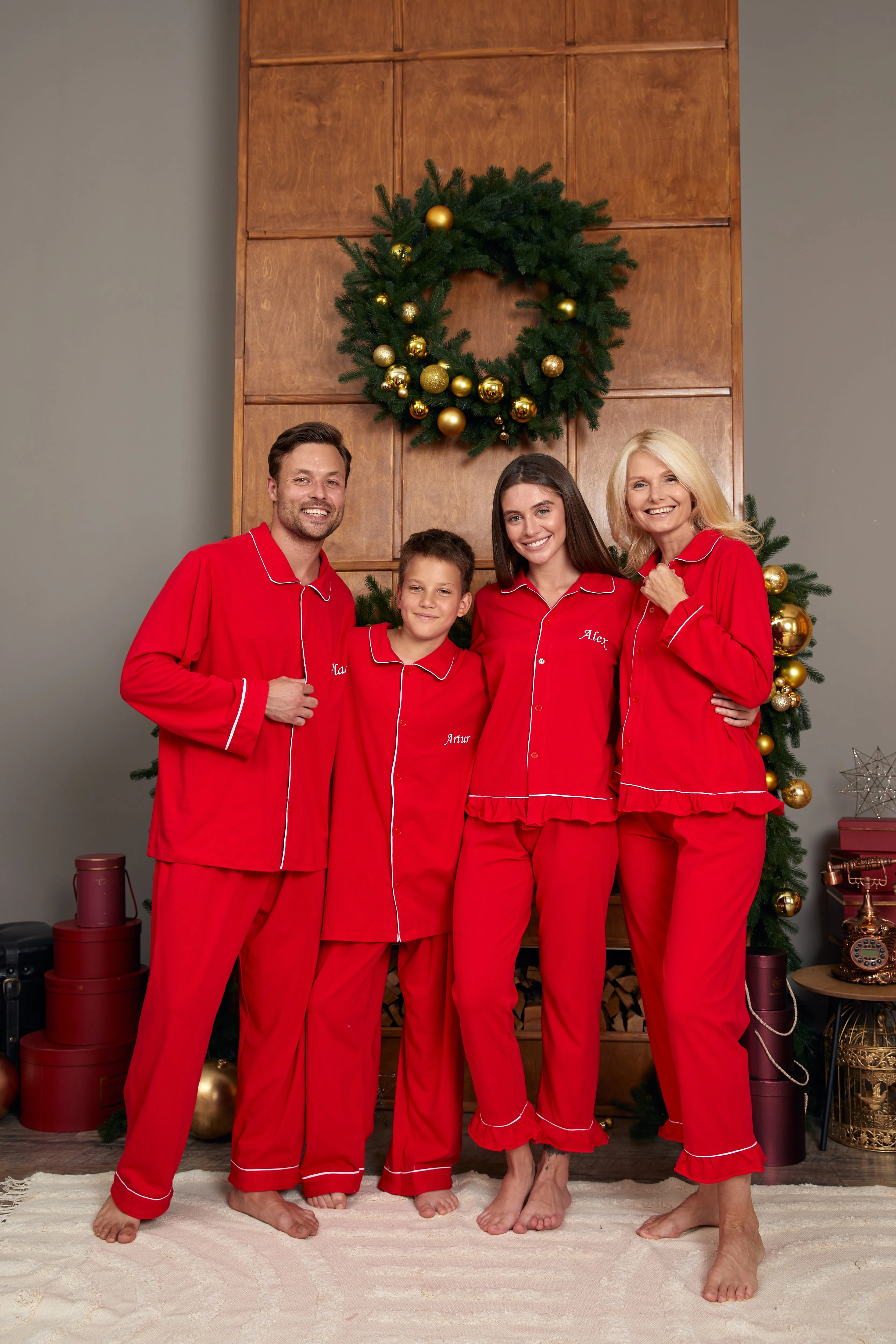 Custom Family Matching Elf Red Cotton Pajamas - Christmas Collection