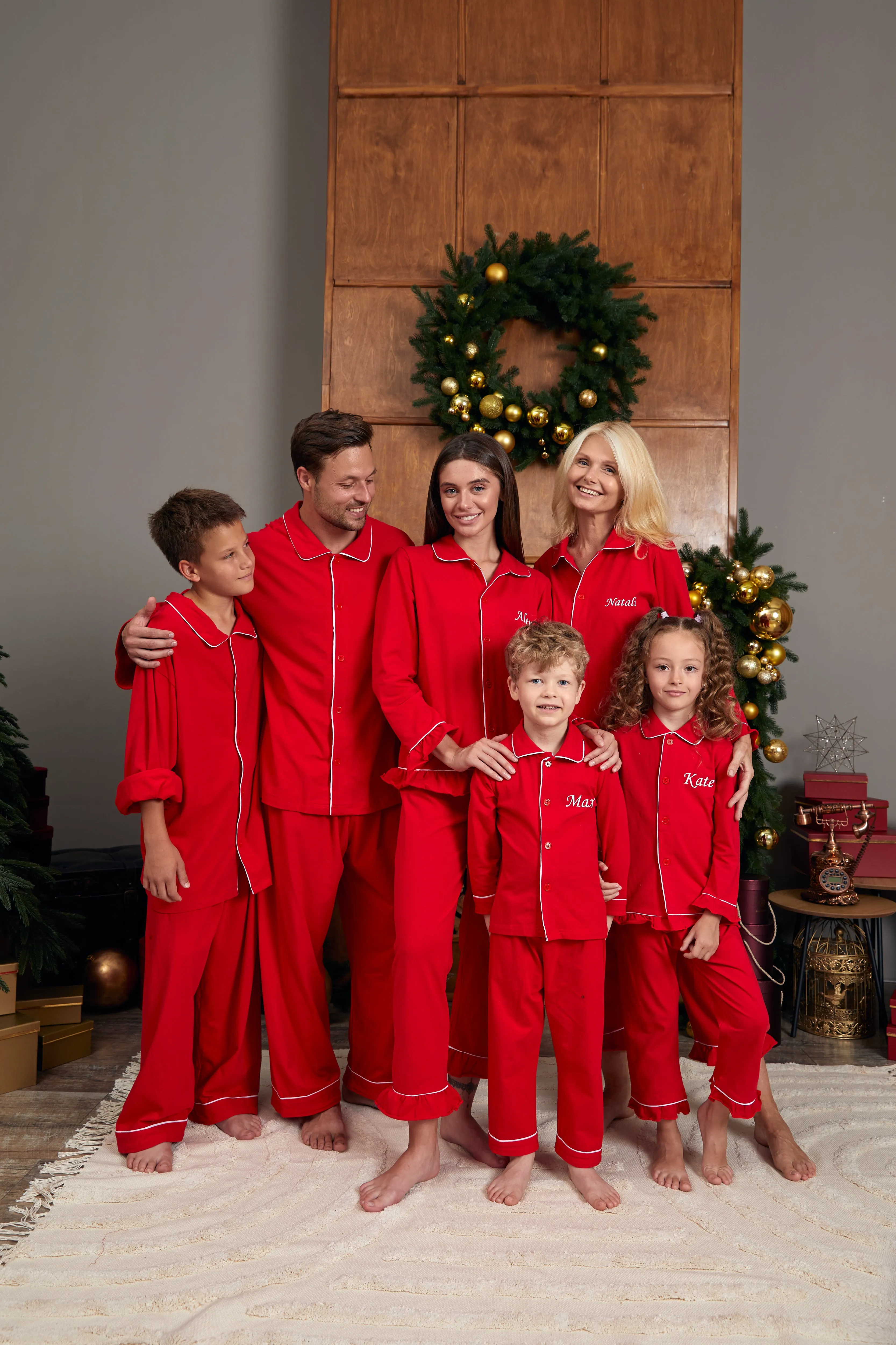 Custom Family Matching Elf Red Cotton Pajamas - Christmas Collection