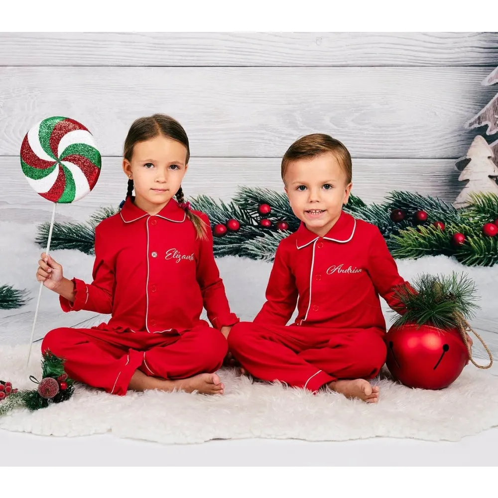 Custom Family Matching Elf Red Cotton Pajamas - Christmas Collection