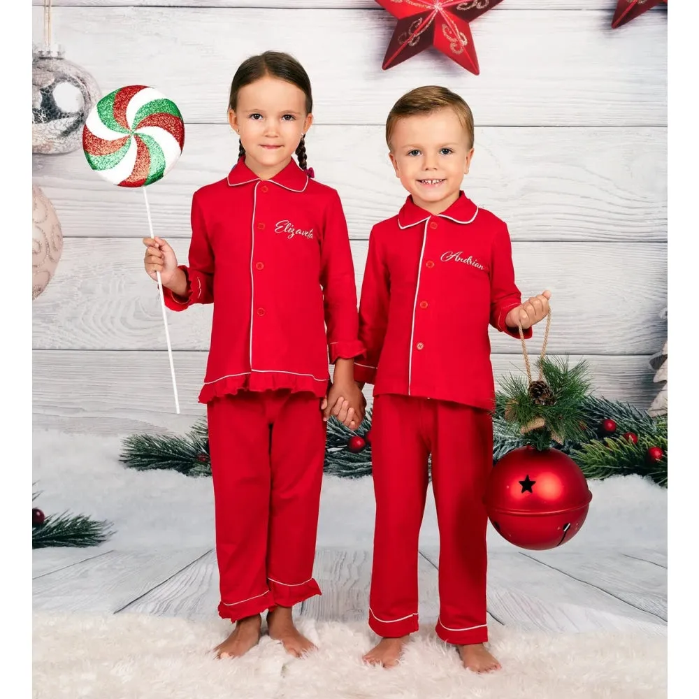 Custom Family Matching Elf Red Cotton Pajamas - Christmas Collection