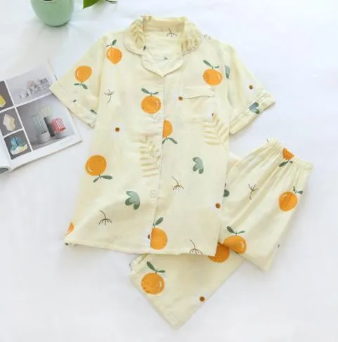 Cute simple 100% cotton gauze short pajamas set