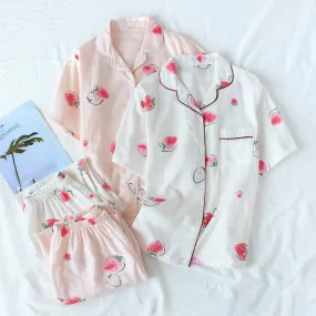 Cute simple 100% cotton gauze short pajamas set