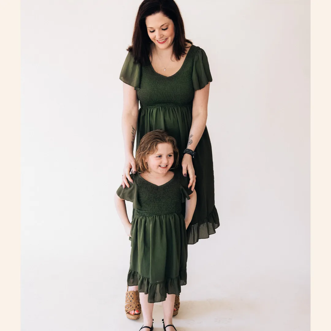 Dark Green Chiffon Dress - Women