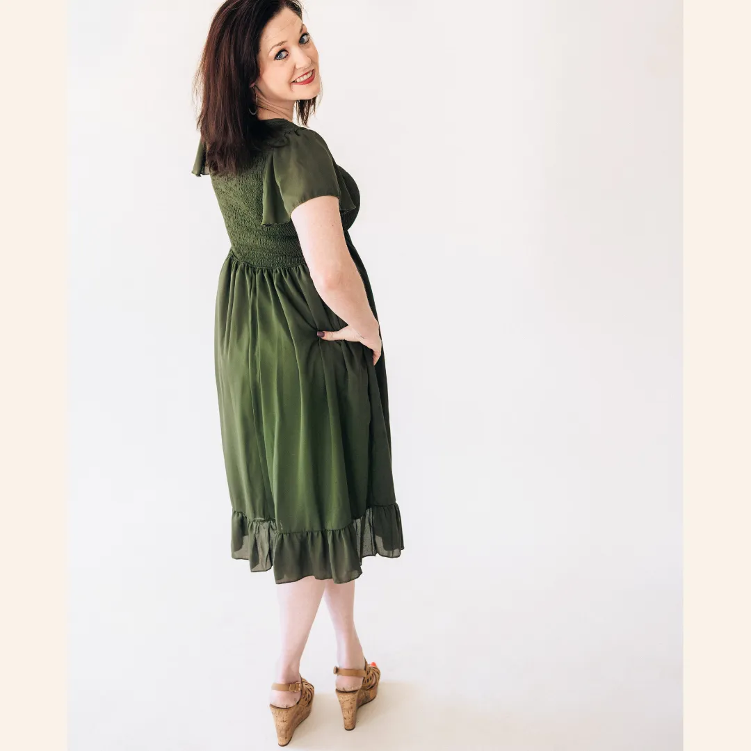 Dark Green Chiffon Dress - Women