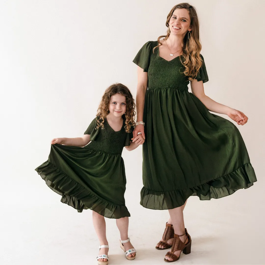 Dark Green Chiffon Dress - Women