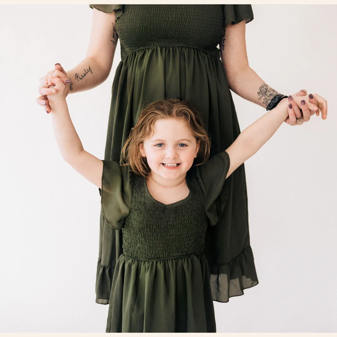Dark Green Chiffon Dress - Women