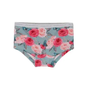 Deux par Deux Girl's Blue Roses & Butterflies Printed Boyshort Pantie