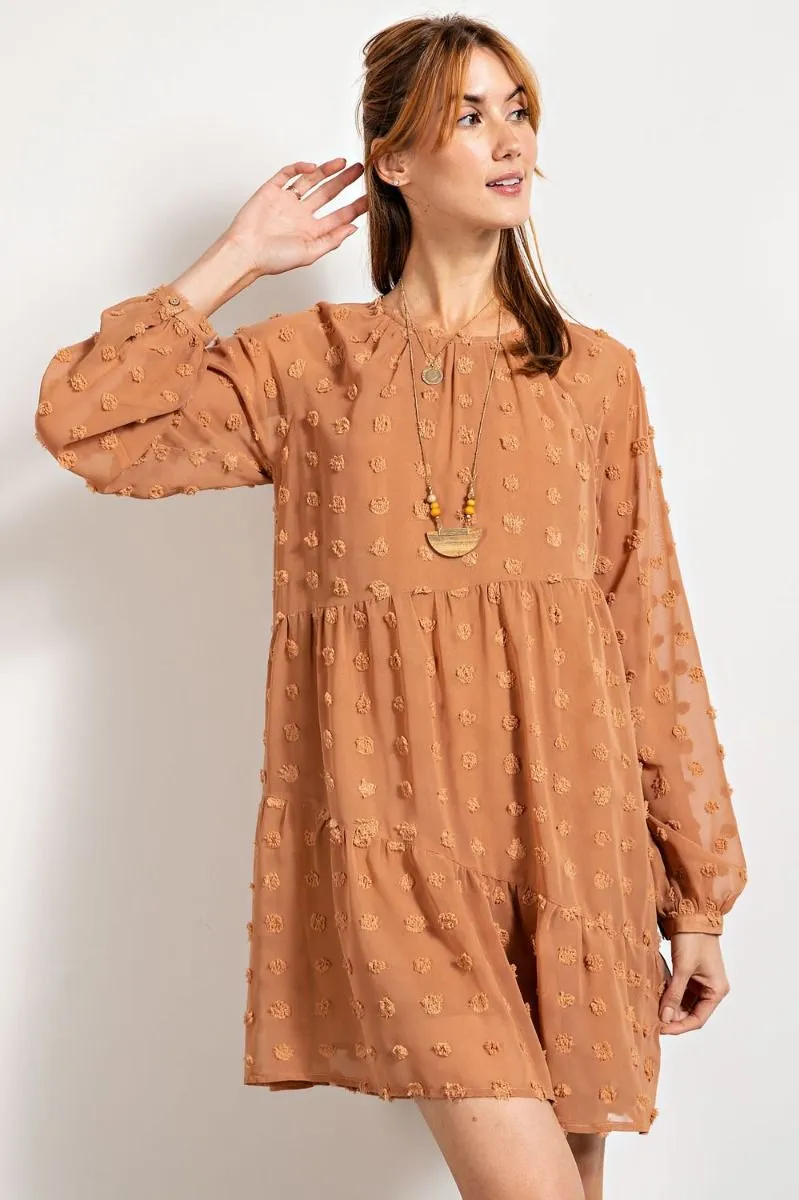 Easel Flowy Silhouette Swiss Dot Pom Pom Chiffon Dress