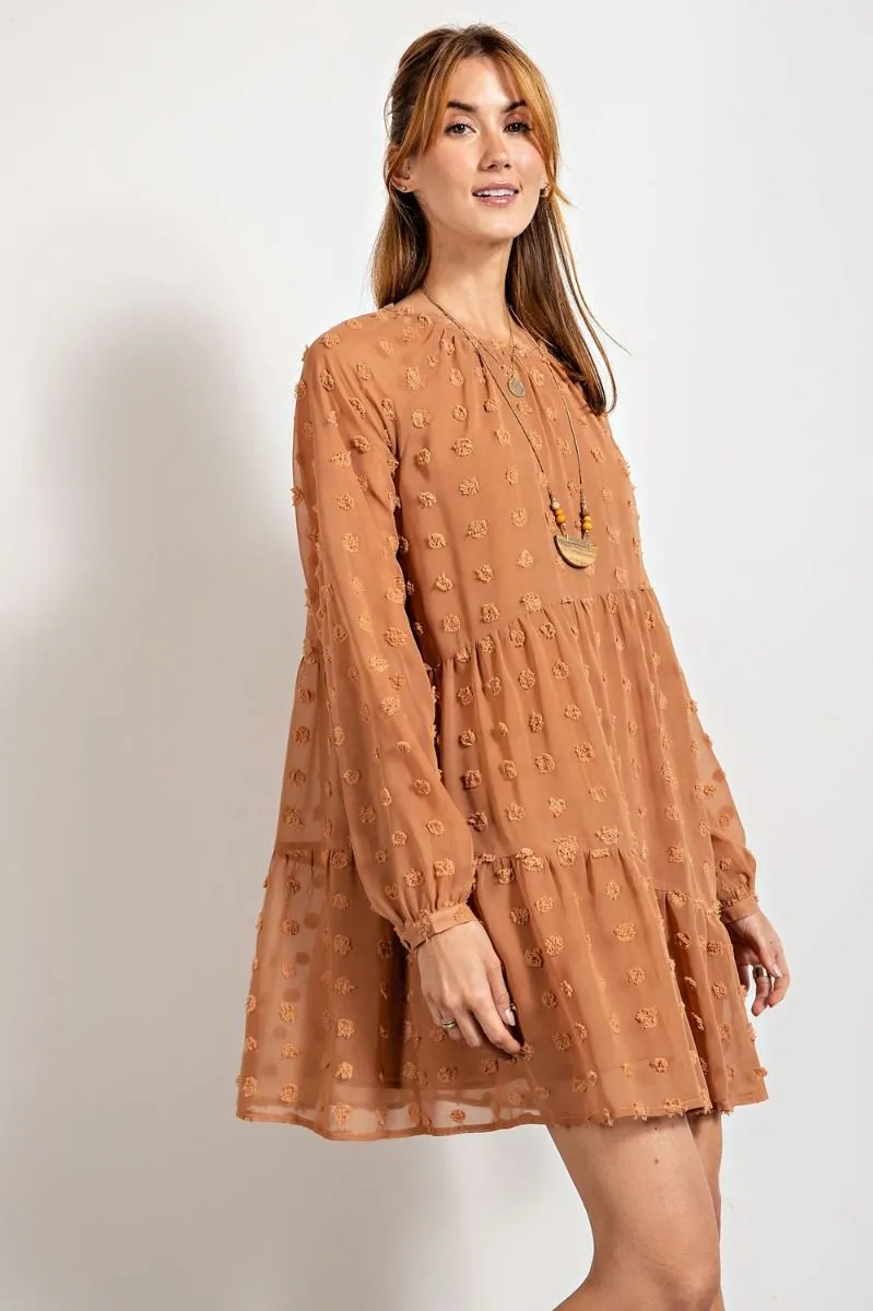 Easel Flowy Silhouette Swiss Dot Pom Pom Chiffon Dress